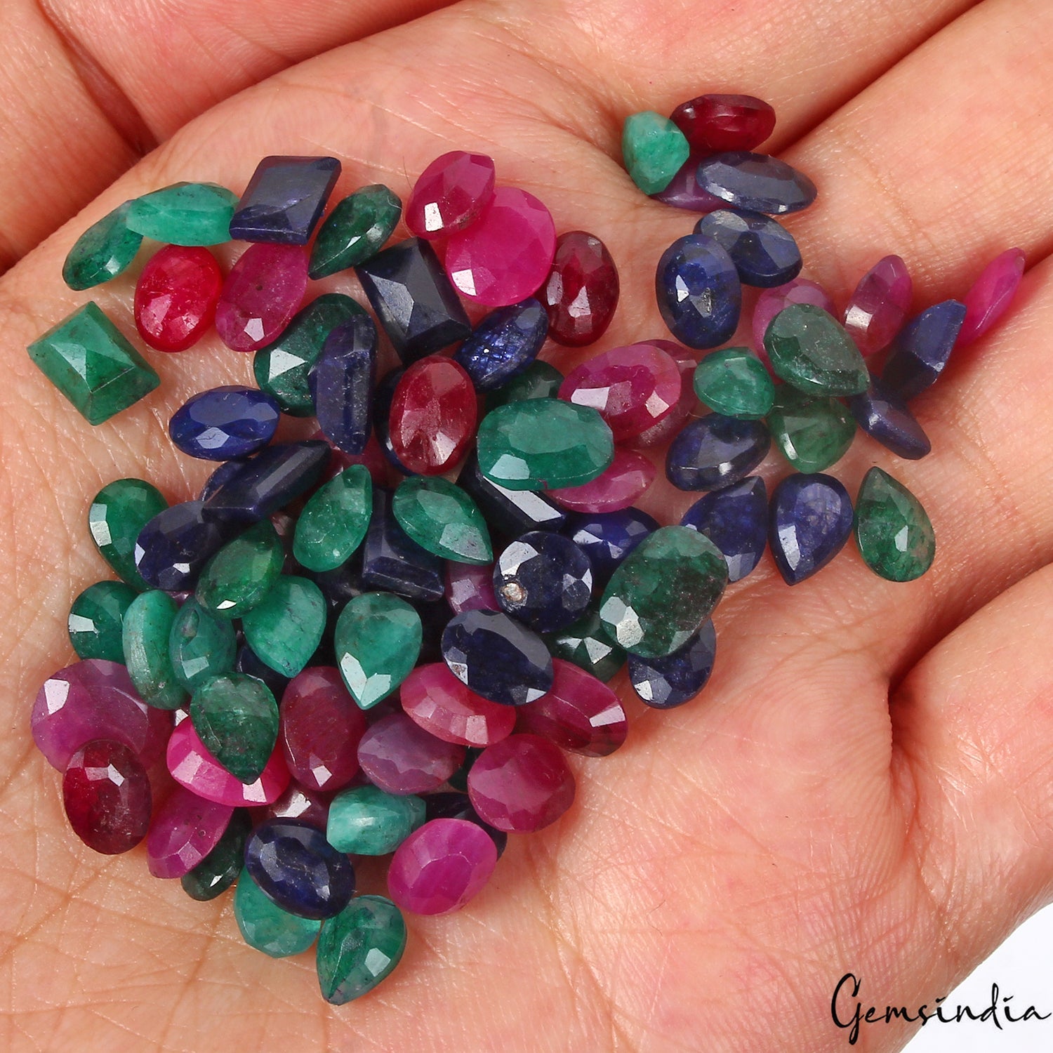 Certified 93.90 Ct/88 Pcs Natural Multi Color Emerald Ruby Sapphire Mix Cut Gems