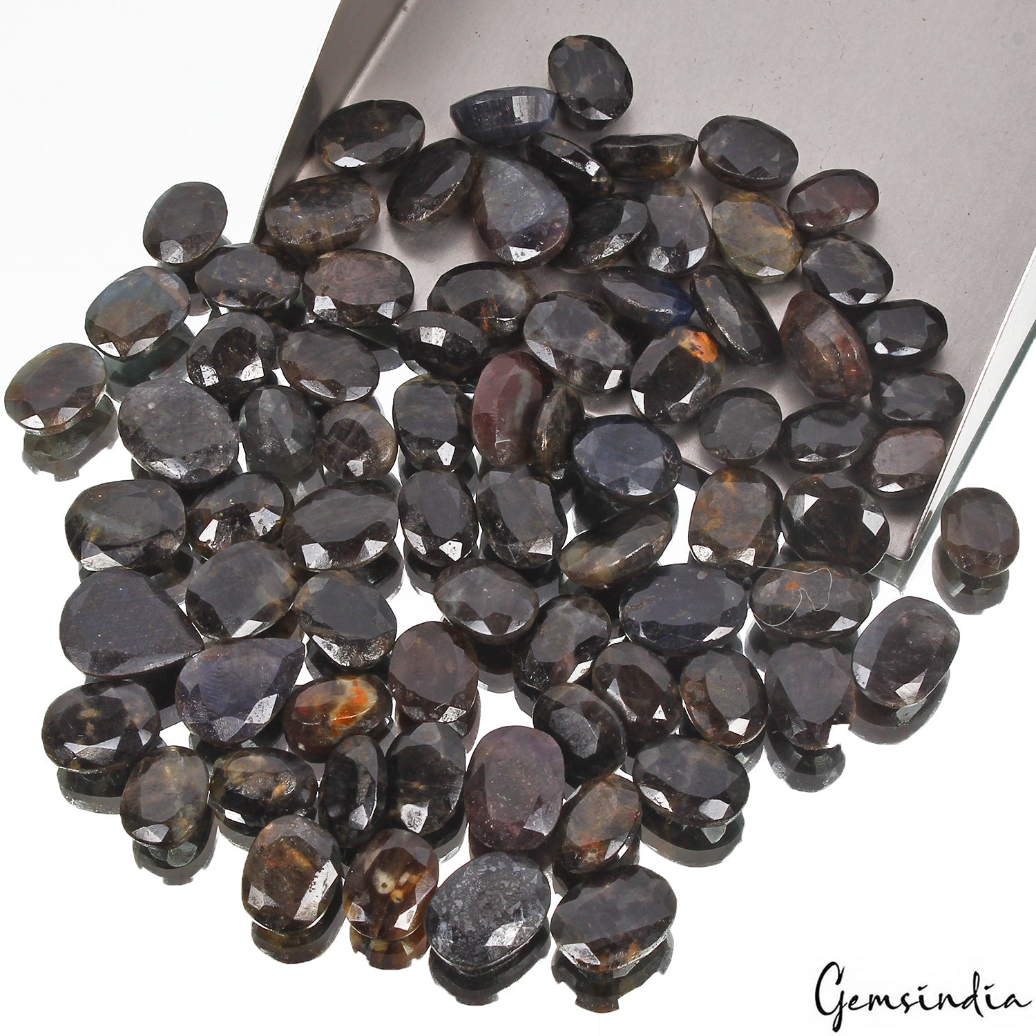 600 Cts/76 Pcs Natural Untreated Black Sapphire Mixed Faceted Cut Loose Gems Lot
