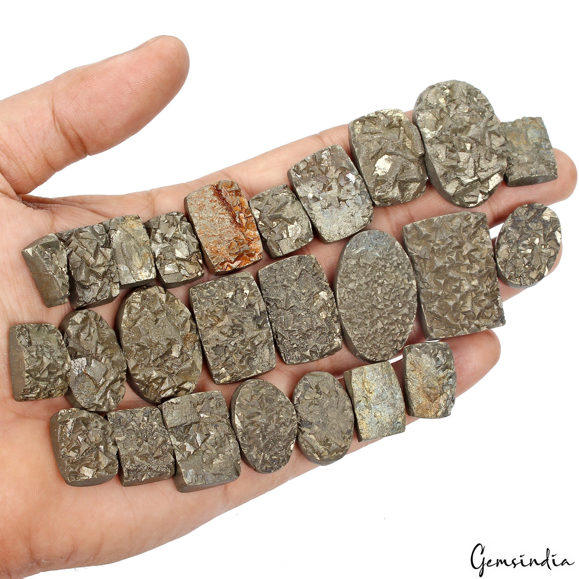 27 Pcs Lot 100 % Natural Golden Pyrite Druzy Mix Cabochon Loose Gemstones~1270Ct
