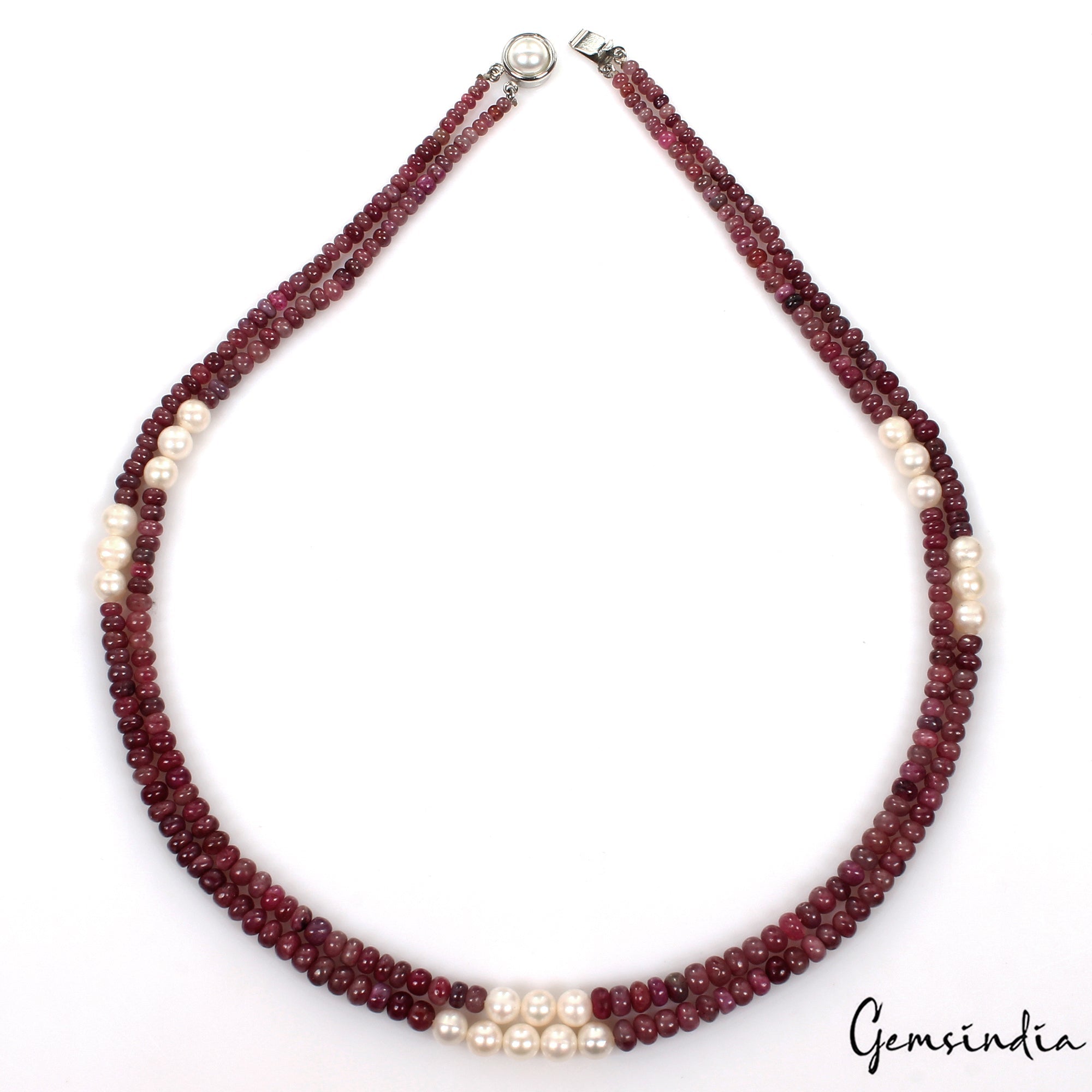 260.4 Ct Natural Red Ruby Freshwater Pearl Beaded Handmade Designer Necklace 20"