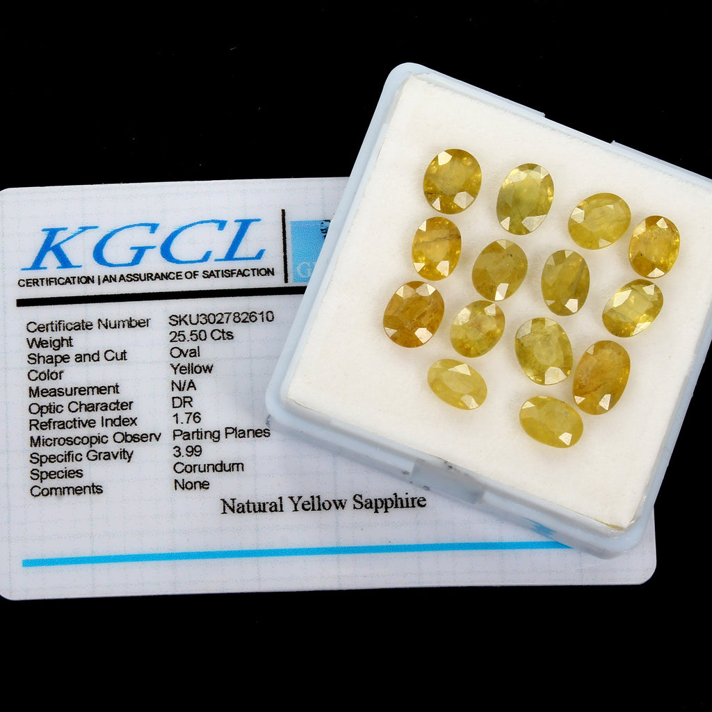 Certified 25.50 Ct Natural Yellow Sapphire Oval Faceted Loose Gemstones~ 14 Pcs