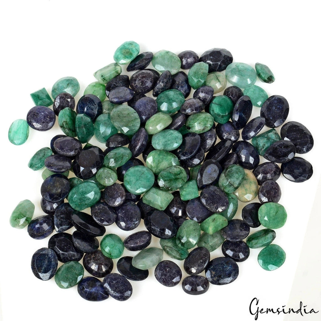 Certified 134 Pcs Lot Natural Emerald Sapphire Mix Cut Ring Size Gemstones 890Ct