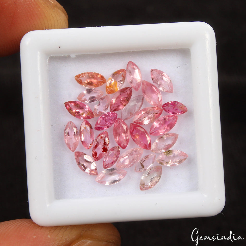 27 Pcs/3-4mm Natural Pink Rubellite Tourmaline AAA Marquise Loose Certified Gems