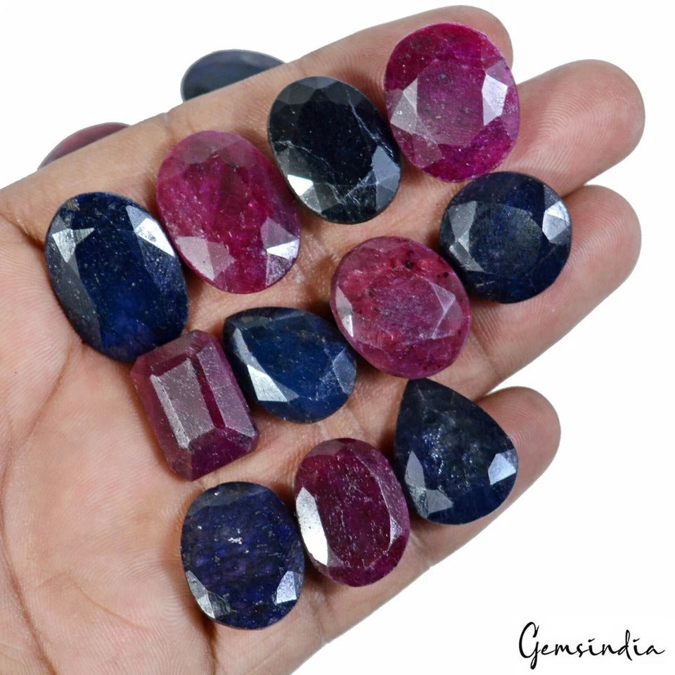 500 Ct/18 Pcs Natural Ruby Sapphire Loose Mix Cut Wholesale Loose Gemstones Lot
