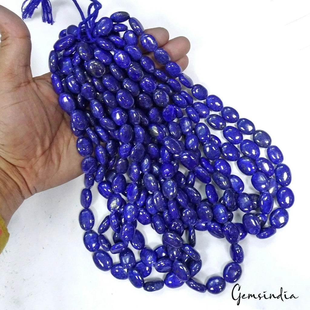 3750 Ct/10 Strands Natural Blue Lapis Lazuli Oval Cab Drill Bead Strands 18"each