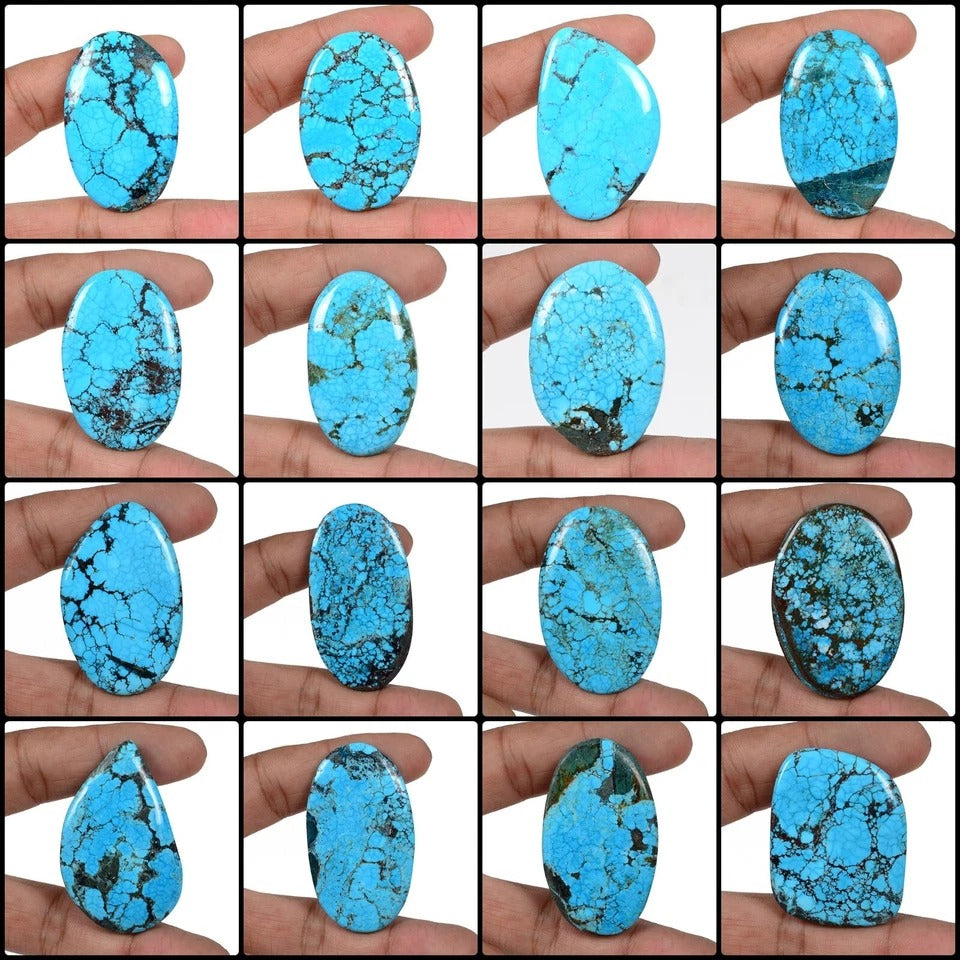 1620 Ct Natural Spiderweb Blue Turquoise Mix Cabochon Loose Gemstone Lot 16 Pcs