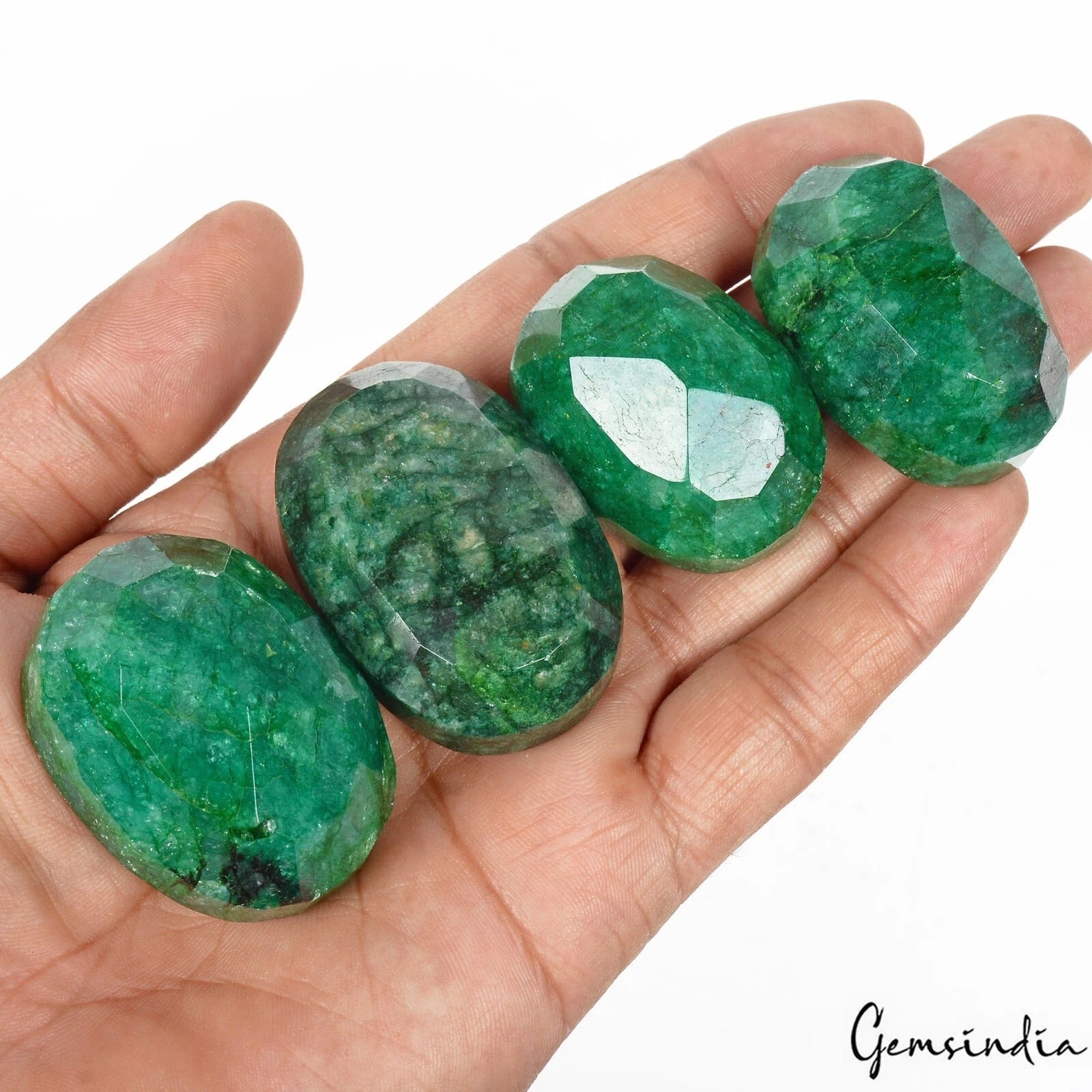 Natural Oval Faceted Green Emeralds Lot 1000 Cts 41-48mm Loose Gemstones 4 Pcs