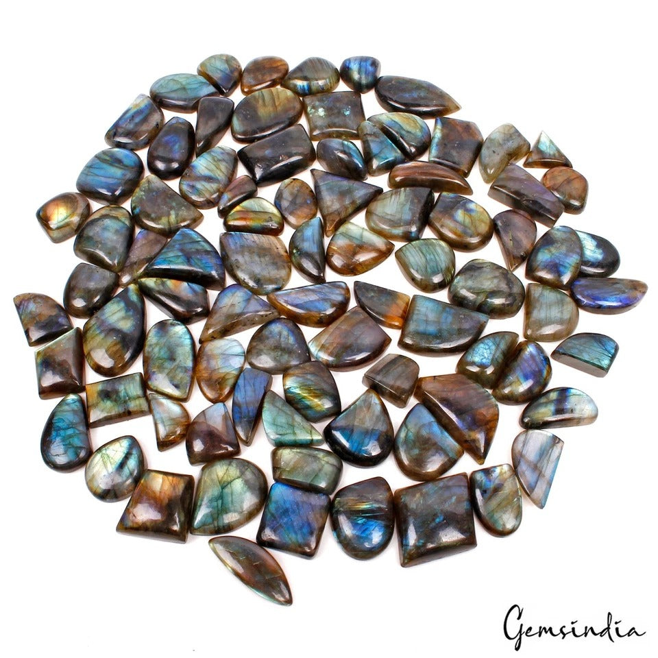 Natural Labradorite Mix Shape Cabochon Blue Green Shine Loose Gemstones 1450 Cts