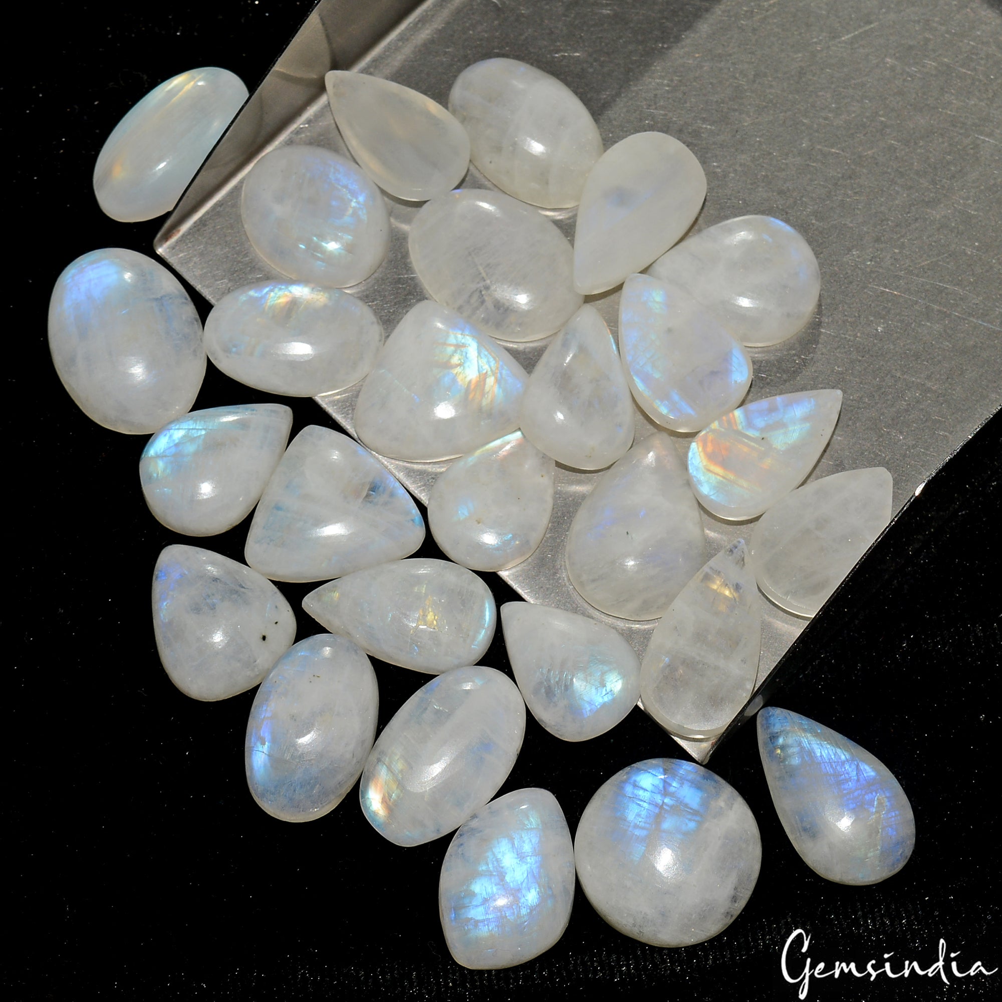 380 Ct Natural Rainbow Moonstone Cabochon Blue Flashy Mix Gems Wholesale ~ Excl