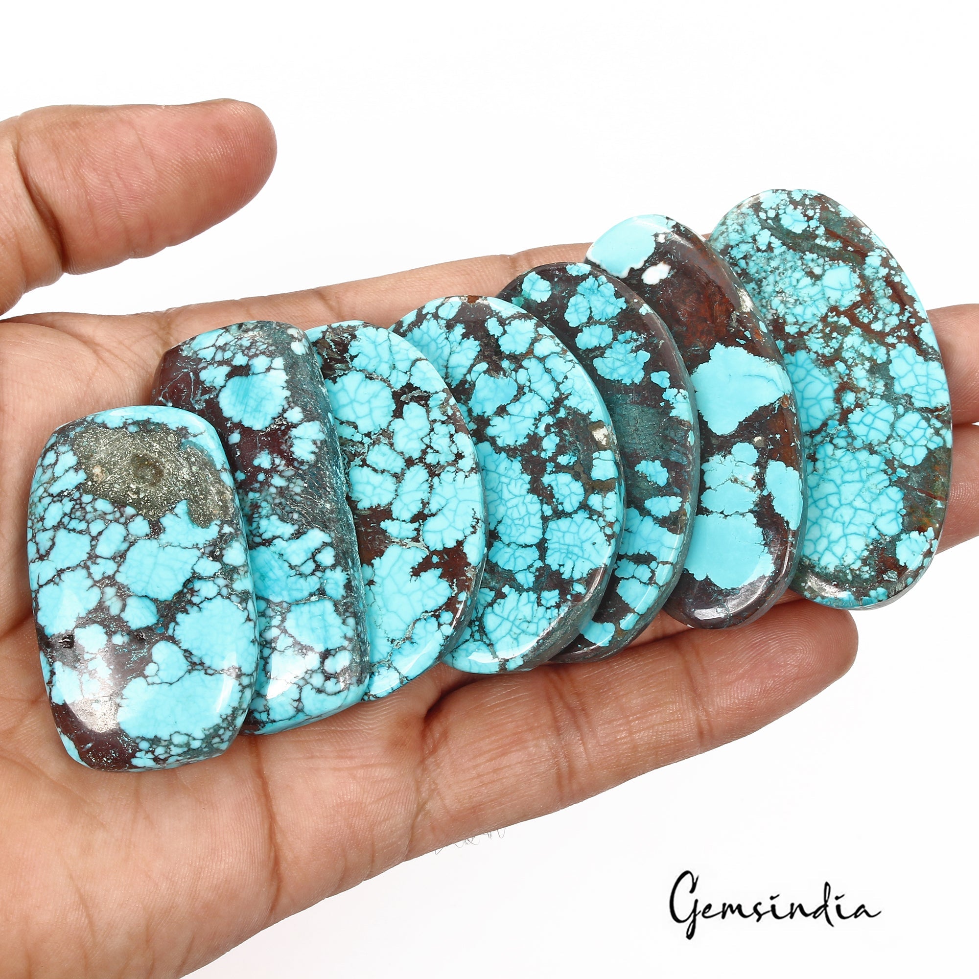 680 Cts/7 Pcs Natural Spiderweb Blue Turquoise Oval Cab Loose Gems Wholesale Lot