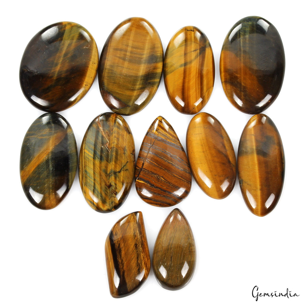 11 Pcs Natural Tiger Eye 31-40mm Mix Huge Cabochon Gemstones Wholesale Lot 440Ct