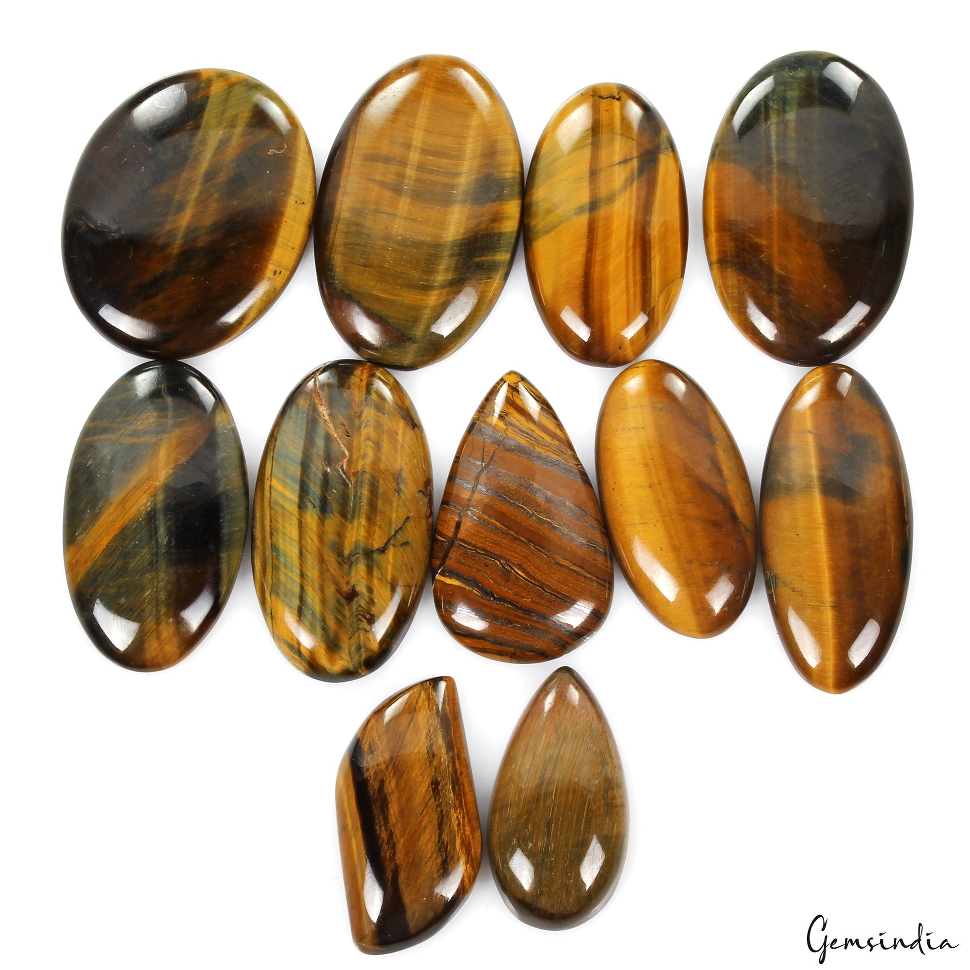 11 Pcs Natural Tiger Eye 31-40mm Mix Huge Cabochon Gemstones Wholesale Lot 440Ct