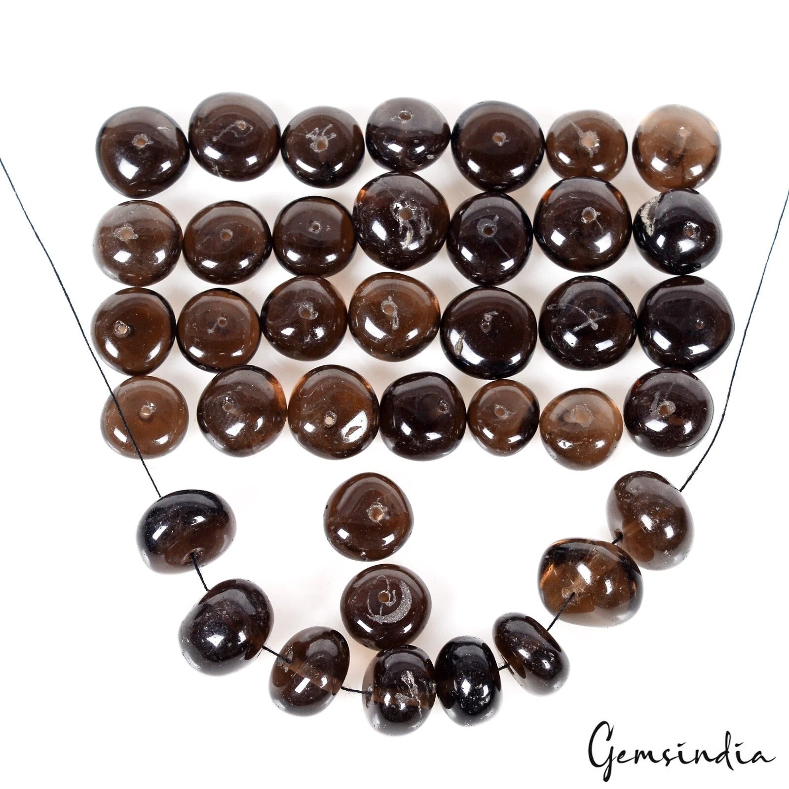 180 Cts/38 Pcs Natural Brown Smoky Quartz Round Cab Drill Beads Gems For Jewelry