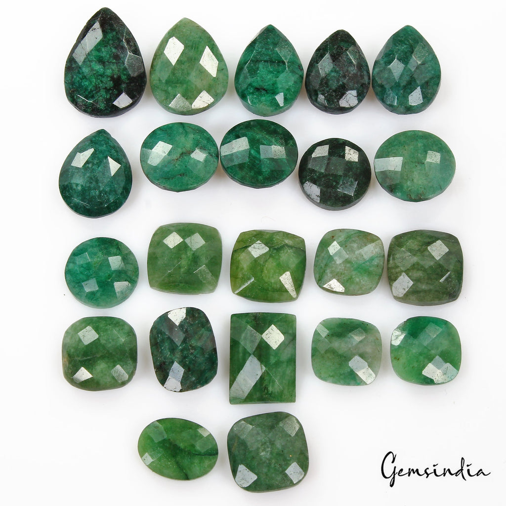 260 Cts/22 Pcs Natural Brazilian Green Emerald Mix Checker Cut Gems For Jewelry