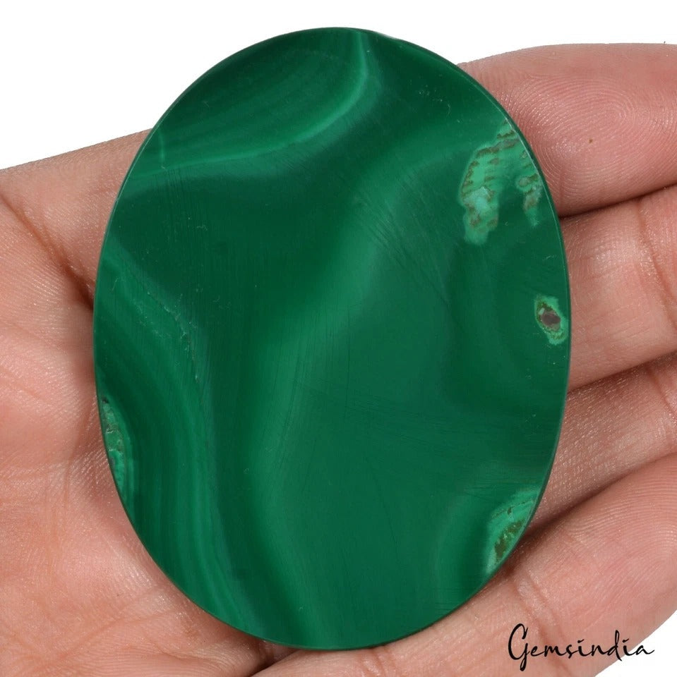 335 Ct Natural Untreated Green Malachite Artistic Design Oval Cab Loose Gemstone