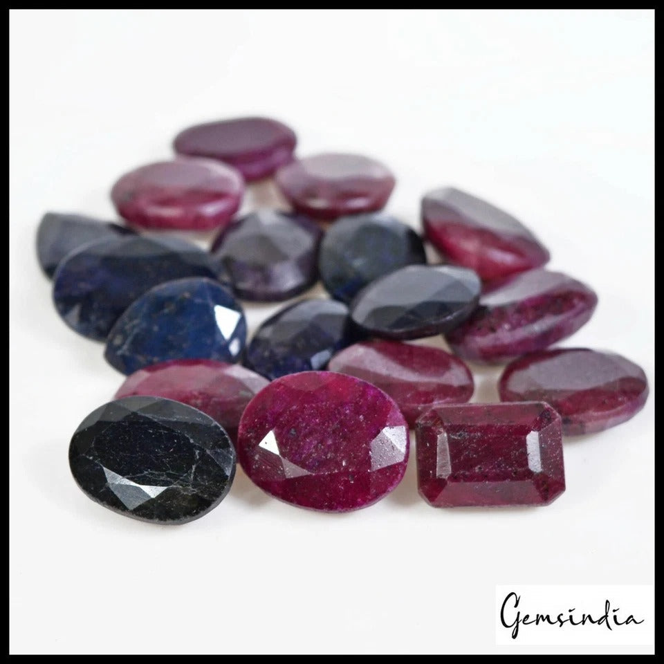 500 Ct/18 Pcs Natural Ruby Sapphire Loose Mix Cut Wholesale Loose Gemstones Lot