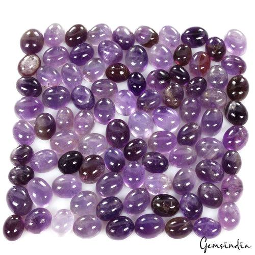 Amethyst Lot, Cabochon, Untreated, Purple — 89 Pieces, 8mm to 11mm, 300 Ct, Brazil