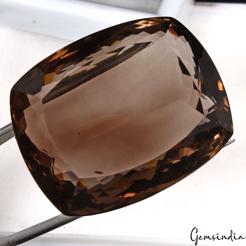 Smoky Quartz Loose Gemstone, Cushion Faceted Cut, Untreated — 38x31x18 mm, 177.70 Ct, Madagascar