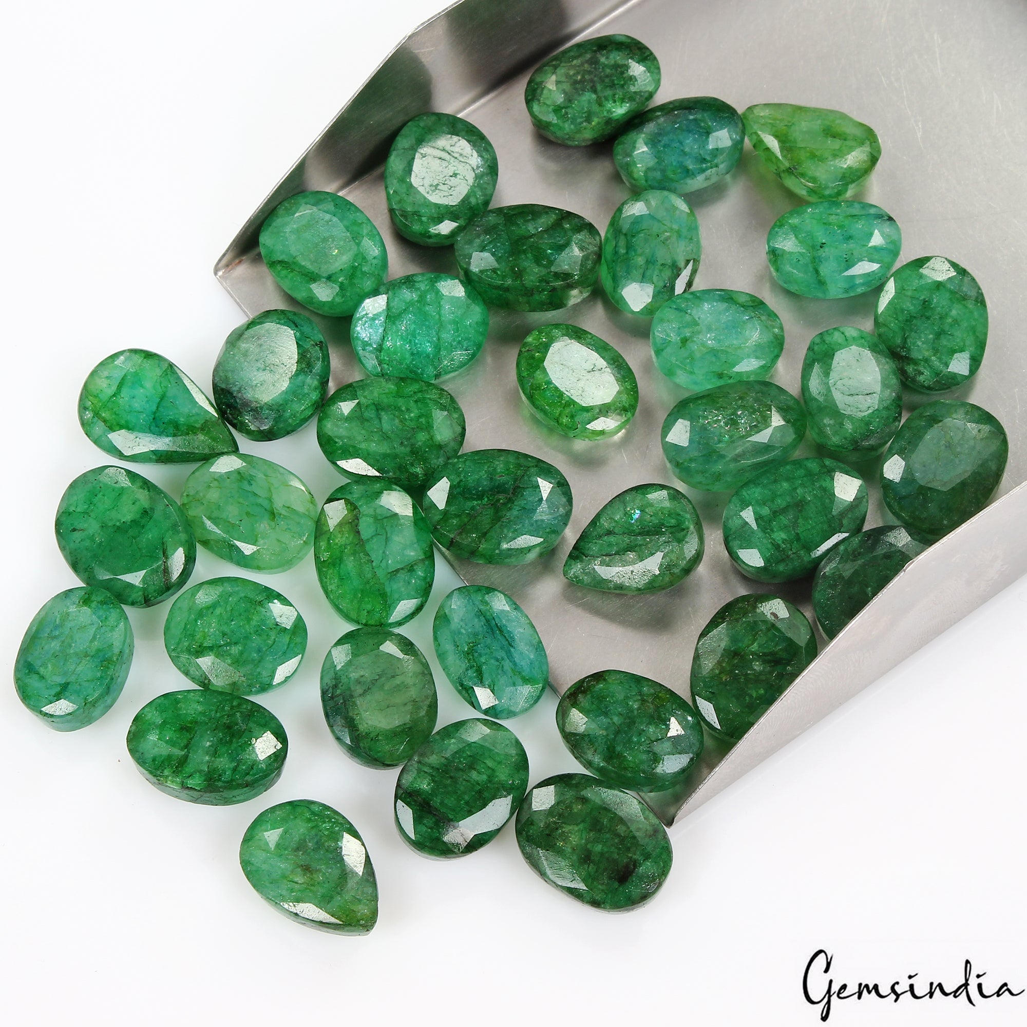 440 Ct/35 Pcs Natural Brazilian Green Emerald Mix Cut Loose Gems Lot For Jewelry