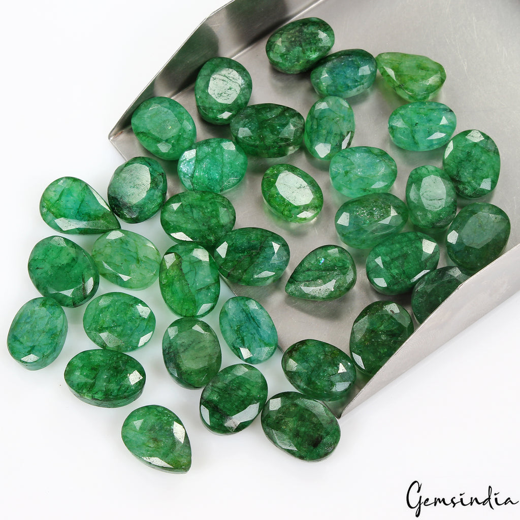 Emerald Lot, Loose Gemstone, Color Enhanced, Green — 35 Pieces, 16mm to 20mm, 440 Ct, Brazil