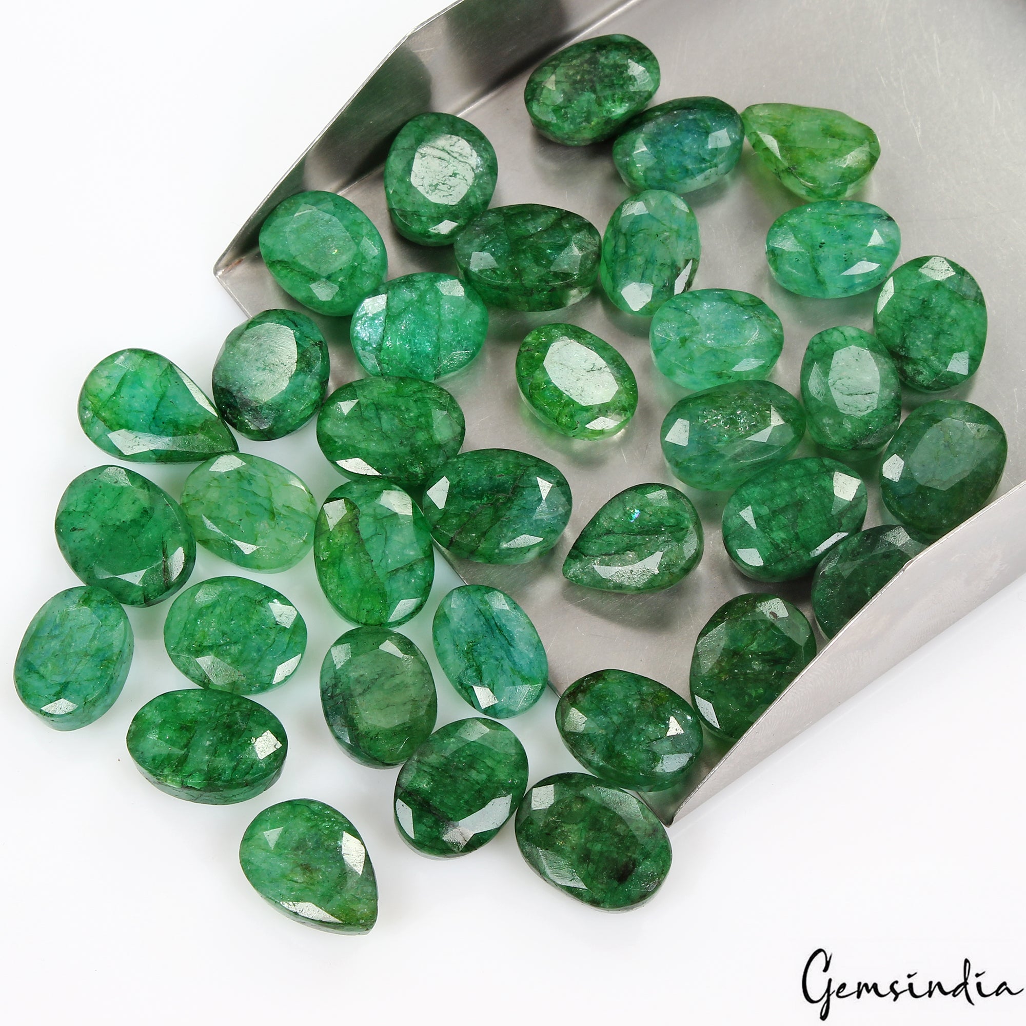 Emerald Lot, Loose Gemstone, Color Enhanced, Green — 35 Pieces, 16mm to 20mm, 440 Ct, Brazil