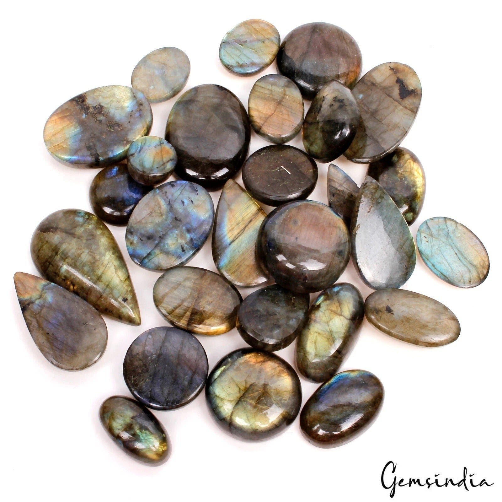 700 Cts/29 Pcs Natural Untreated Multi Shine Labradorite Mix Cab Loose Gems Lot