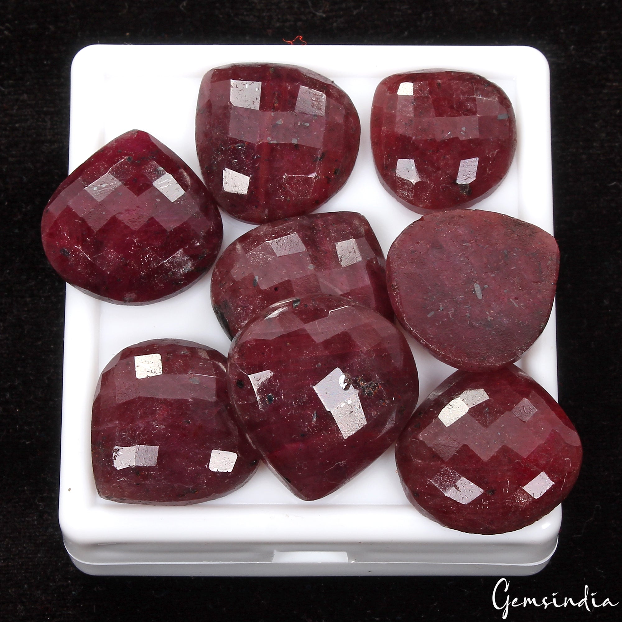 8 Pcs Natural Dark Red Ruby Pear Checker Cut 19-22mm Gemstones w/Flat Back