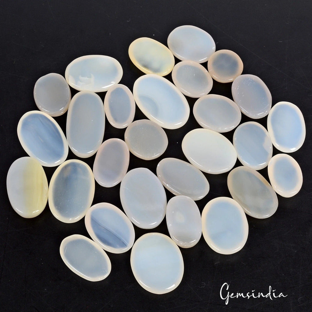 500 Cts/28 Pcs Natural Untreated White Onyx Oval Cab Loose Gems Lot For Jewelry
