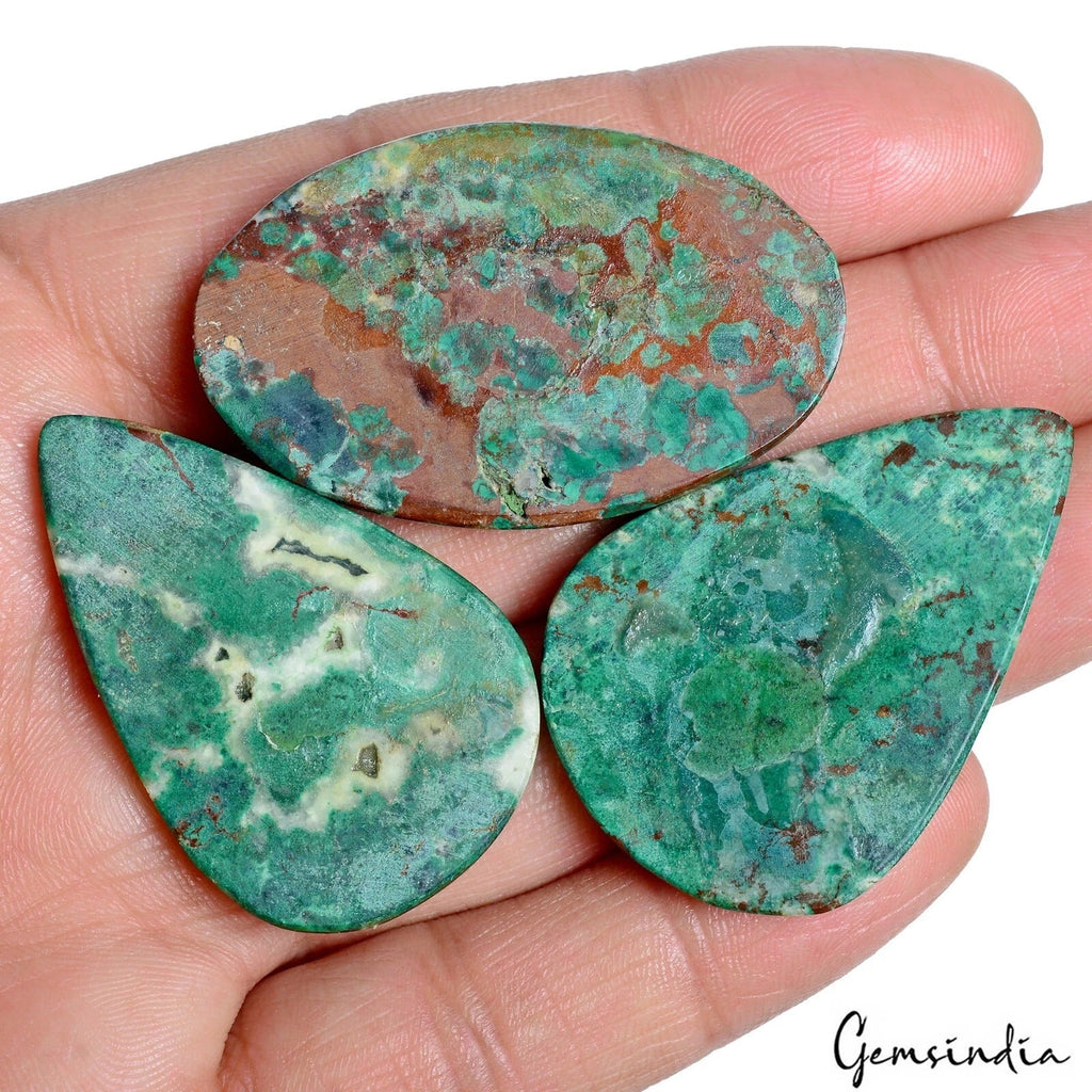 194.50 Cts/3 Pcs Natural Untreated Bi-Color Chrysocolla Azurite Mix Cab Gems Lot