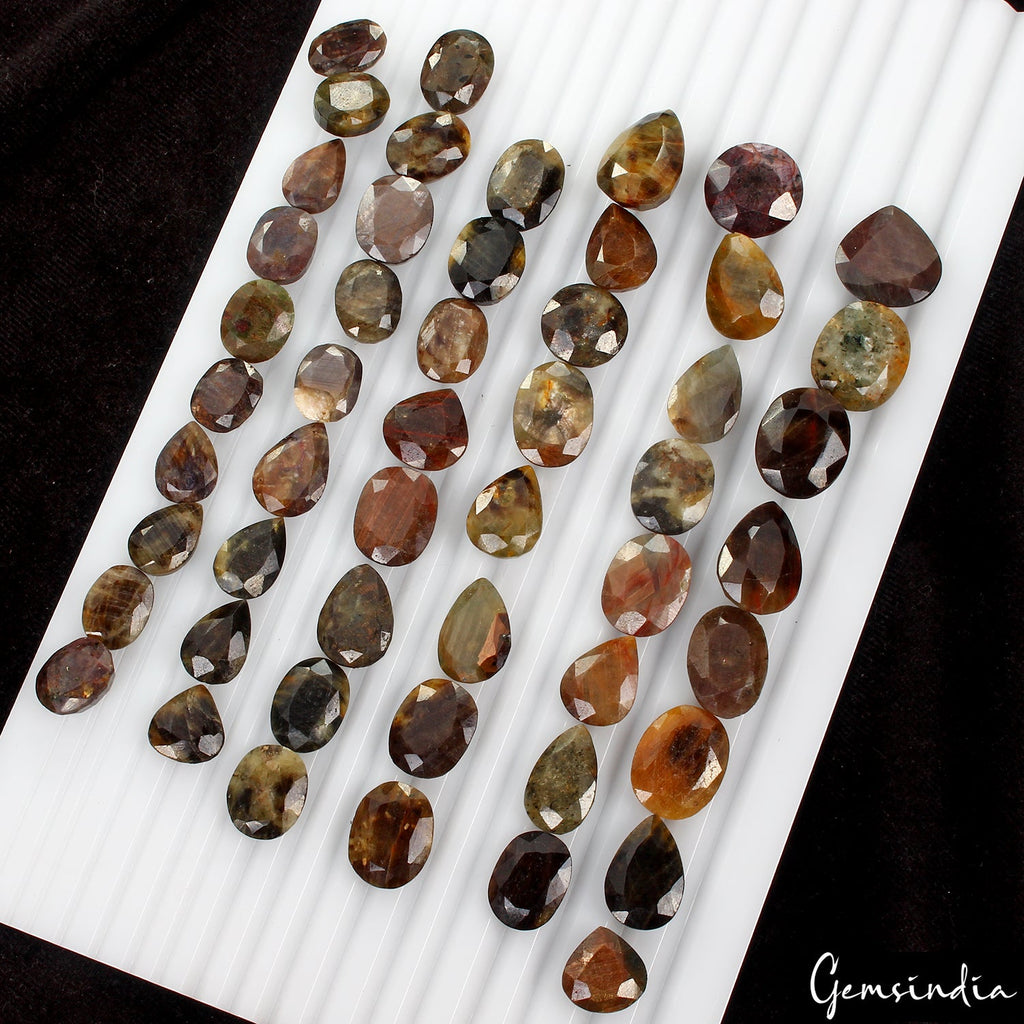700 Ct/51 Pcs Natural Untreated Brown Sapphire Mix Cut Loose Ring Size Gemstones
