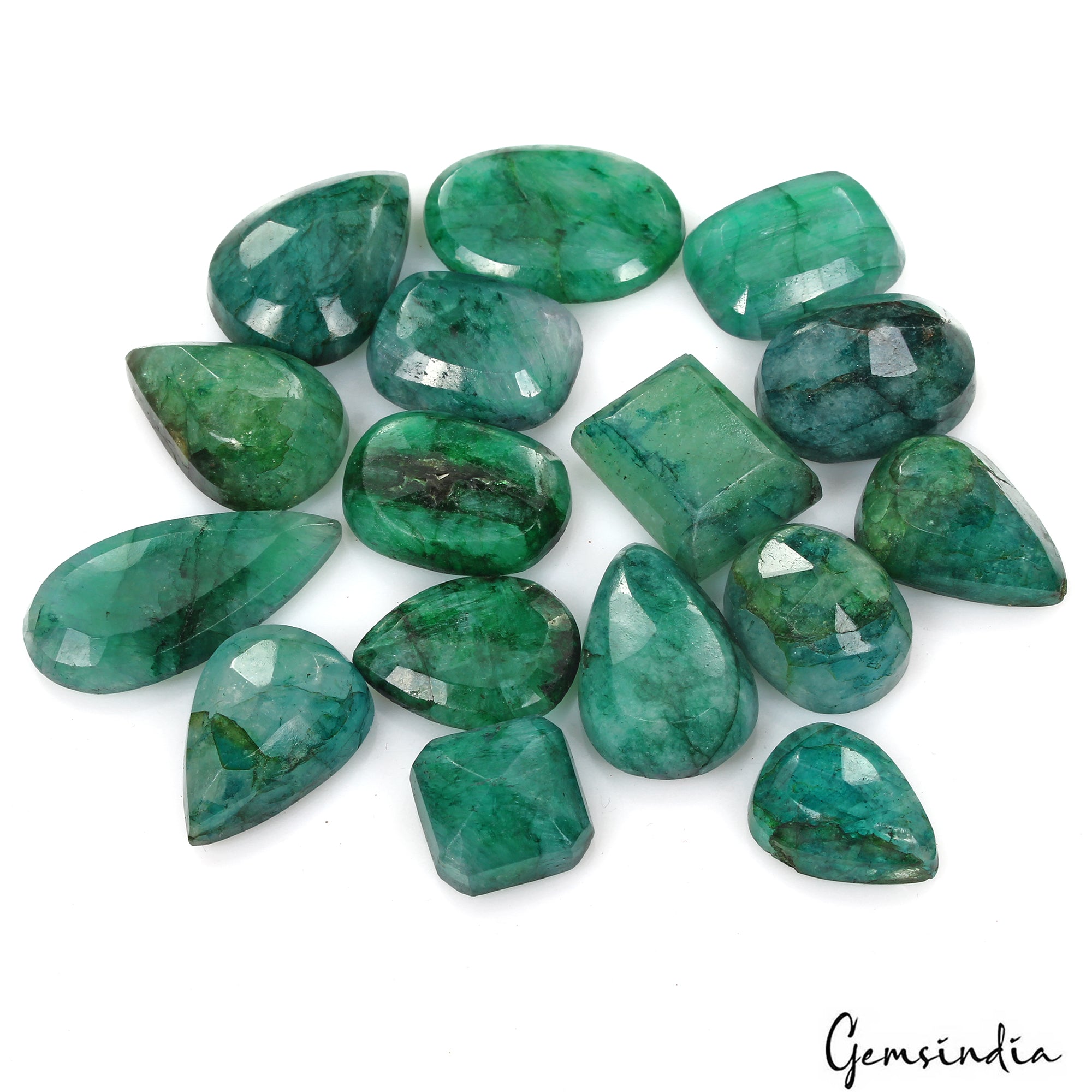 320 Ct Natural Blue Green Emerald Mix Faceted Loose Gemstone Wholesale Lot 16 Pc