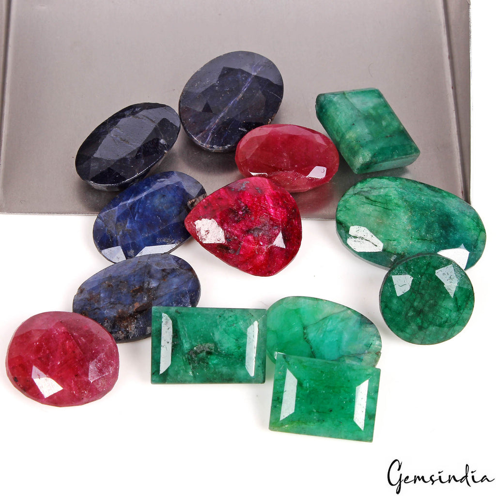 13 Pc Natural Emerald Ruby Sapphire Mix Cut Top Grade Certified Gemstones 300 Ct