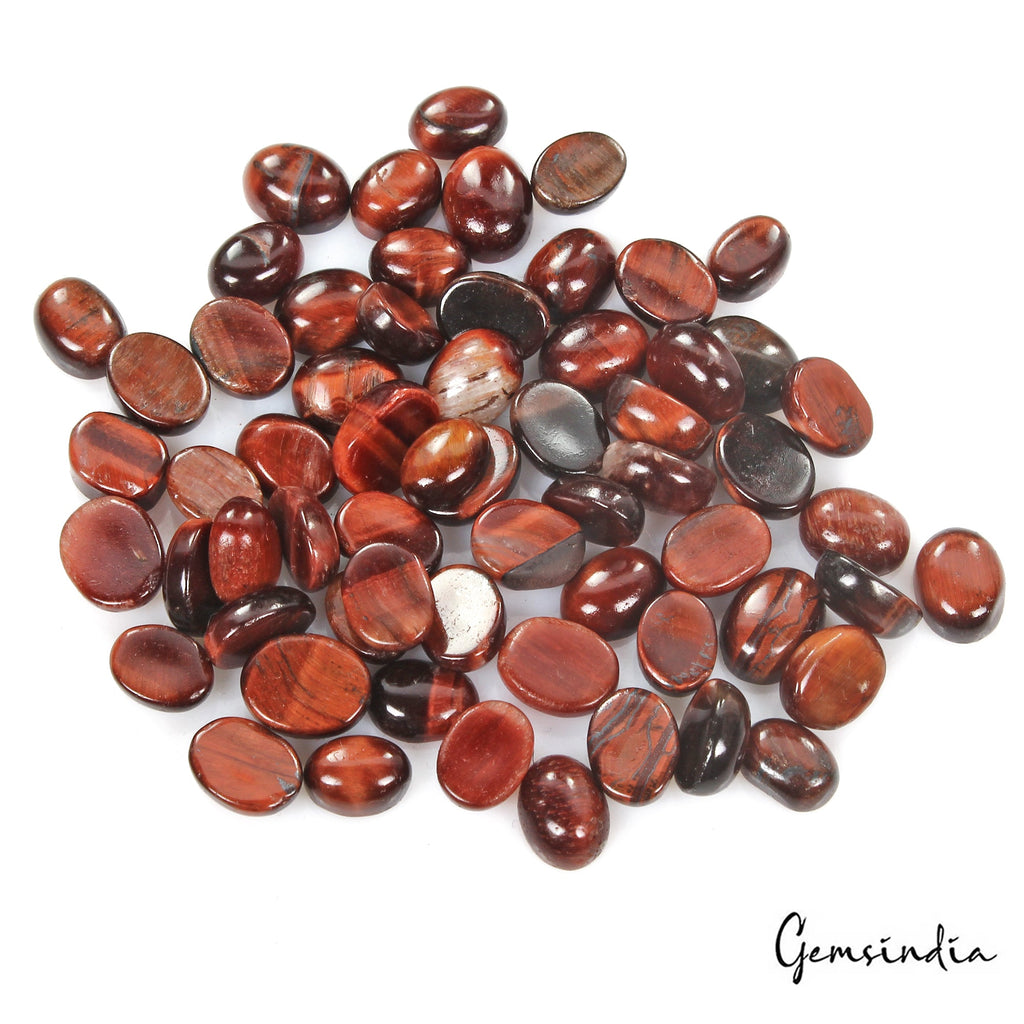 Certified 123 Cts/62 Pcs Natural Untreated Red Tiger Eye Oval Cab Loose Gems Lot