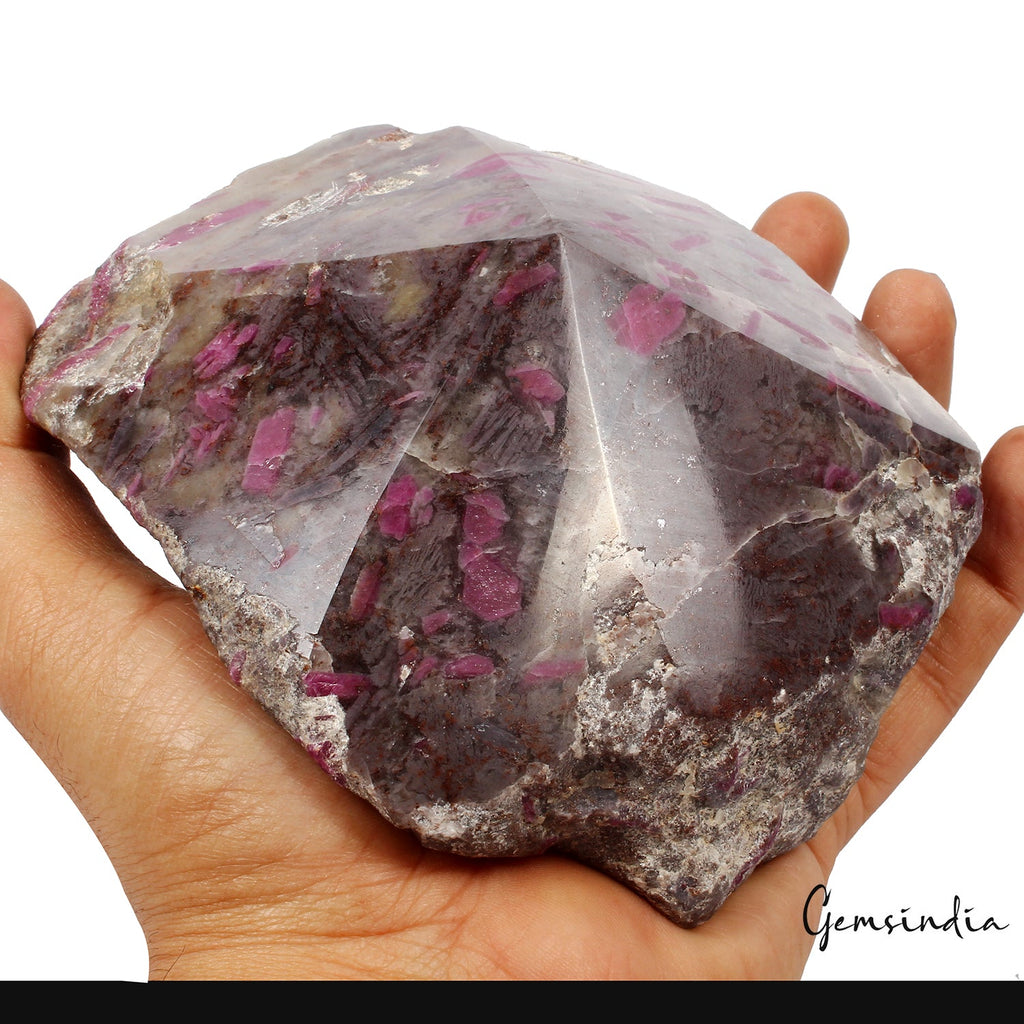 1.4 Kg Ruby Crystal Matrix Healing Mineral Untreated Rough Gem w/ Polished back