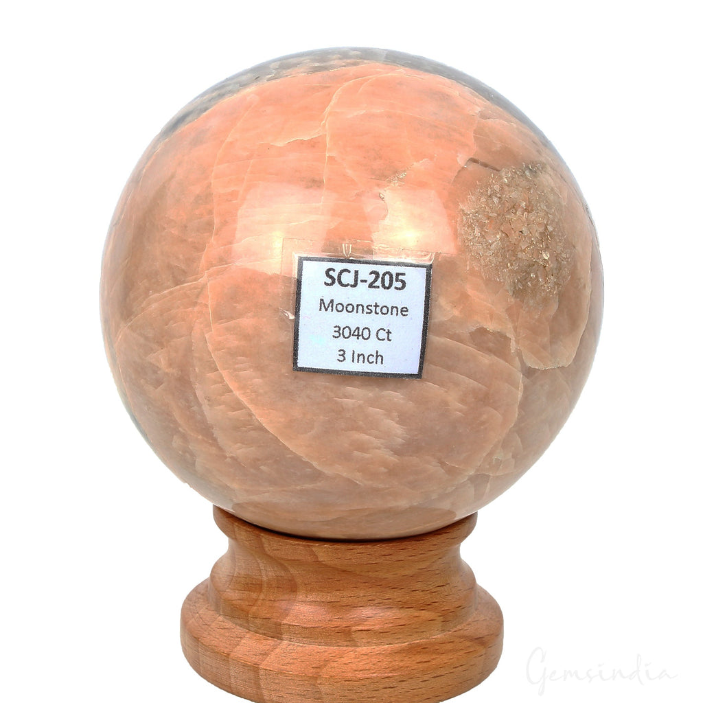 3040 Ct Natural Peach Moonstone Healing Crystal Mineral Sphere With Stand 3 Inch