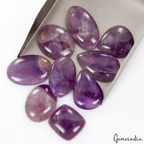 Amethyst Lot, Cabochon, Untreated, Purple — 9 Pieces, 23mm, 325 Ct