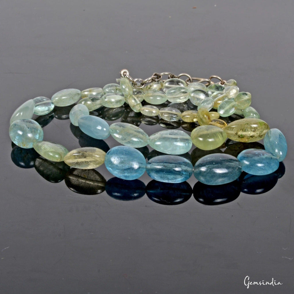 126.75 Cts Natural Untreated Aquamarine Oval Cab Beaded Adjustable Necklace 18"