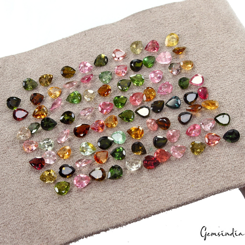 25.00Ct/94 Pc Natural Untreated Multi-Color Tourmaline 5x4mm Pear Cut Loose Gems