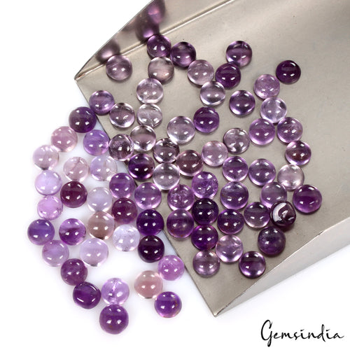 Amethyst Lot, Cabochon, Round Cabochon, Untreated — 75 Pieces, 8mm, 162 Ct, Madagascar