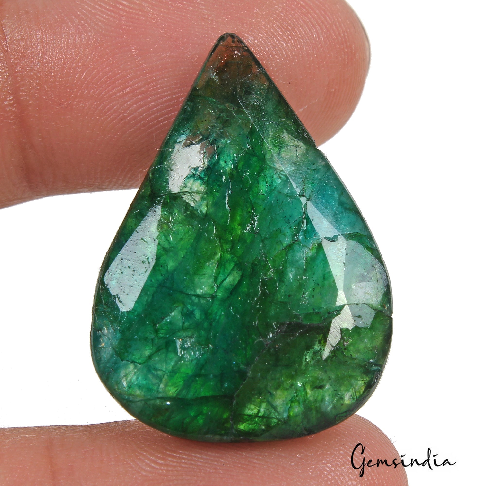 34.50 Ct Natural Zambian Emerald Pear Cut Faceted Pendant Size Certified Gems