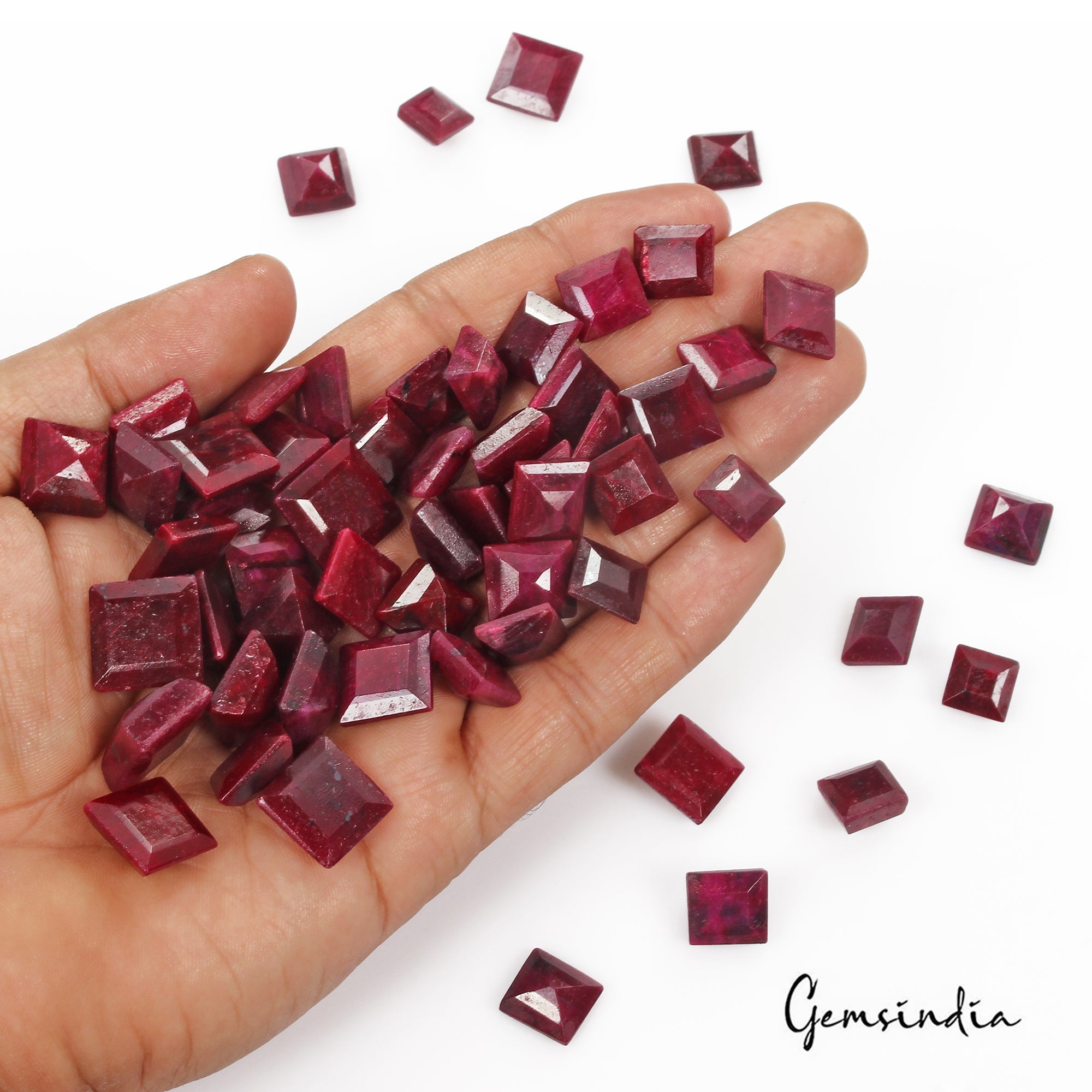 Certified 700 Cts/57 Pcs Natural Red Ruby Square Cut Loose Gems Lot For Jewelry