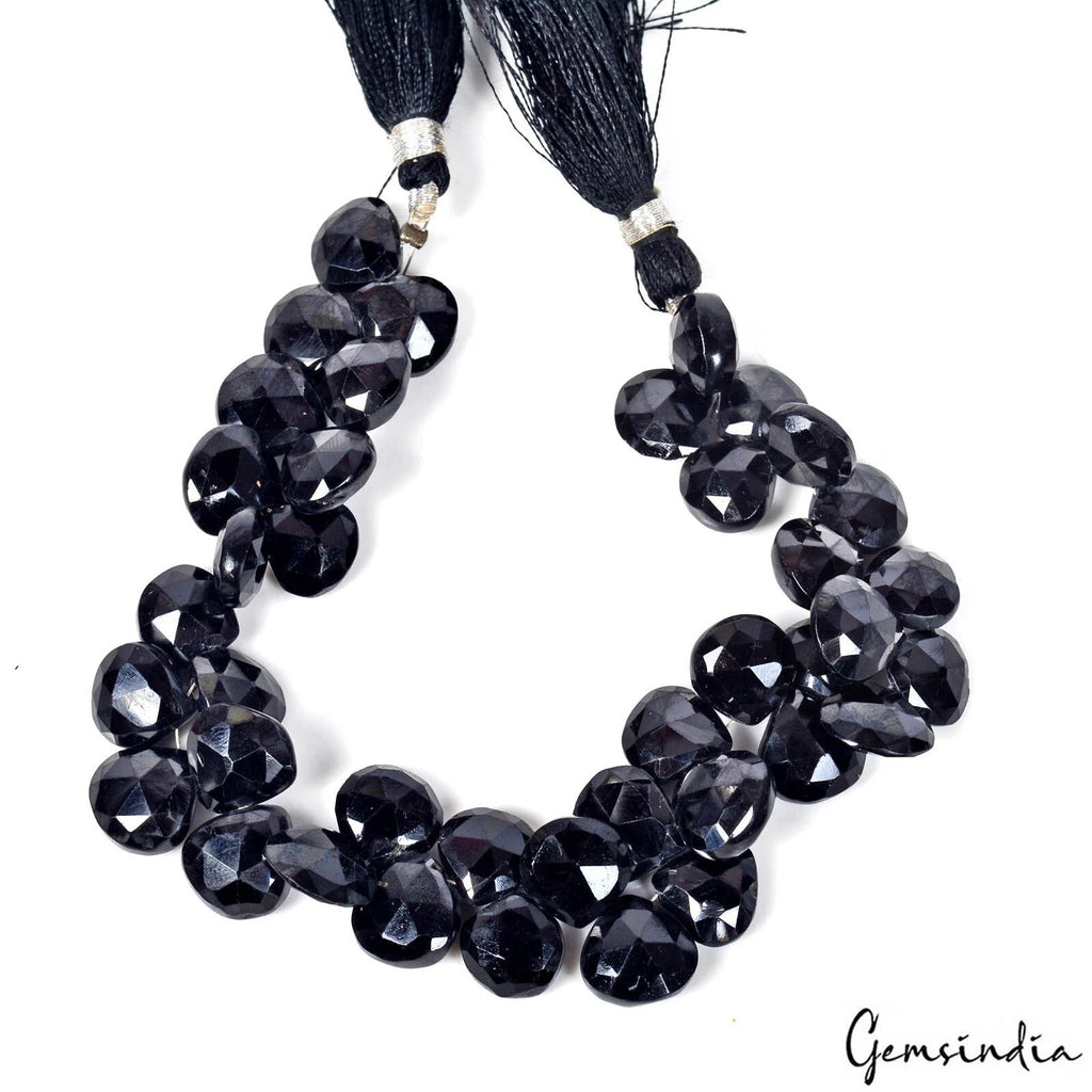 8" Strand Natural Untreated Black Spinel Pear Checker Cut 10-11mm Beads~229.50Ct