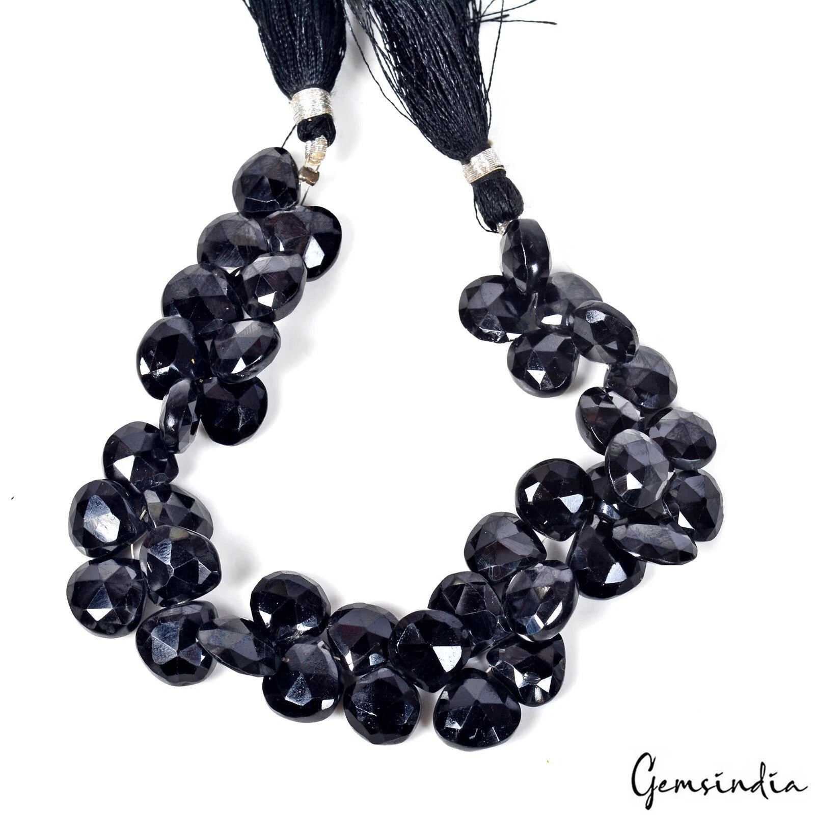8" Strand Natural Untreated Black Spinel Pear Checker Cut 10-11mm Beads~229.50Ct