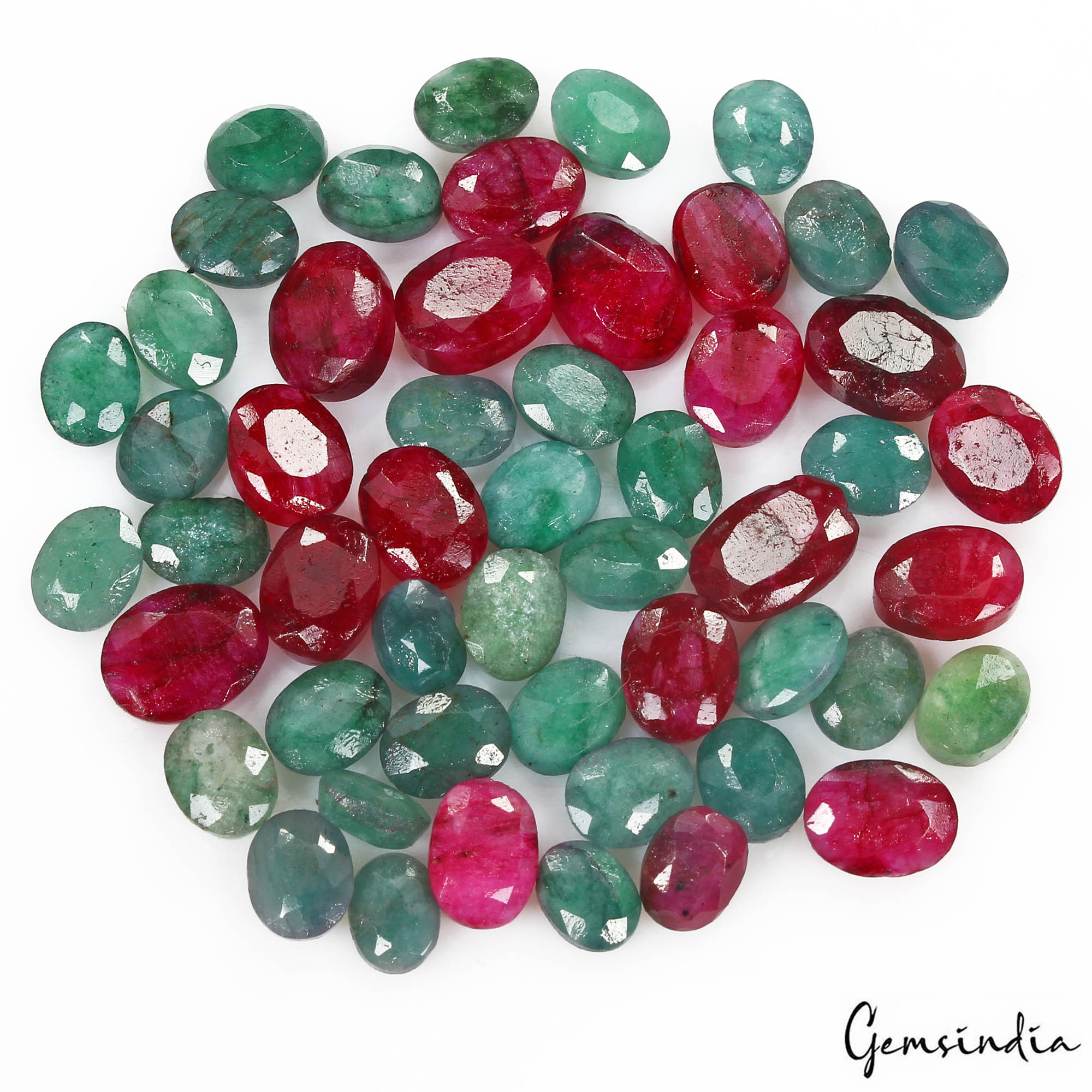 92.80 Cts/52 Pcs Natural Red Beryl Green Emerald Oval Cut Loose Gems For Jewelry