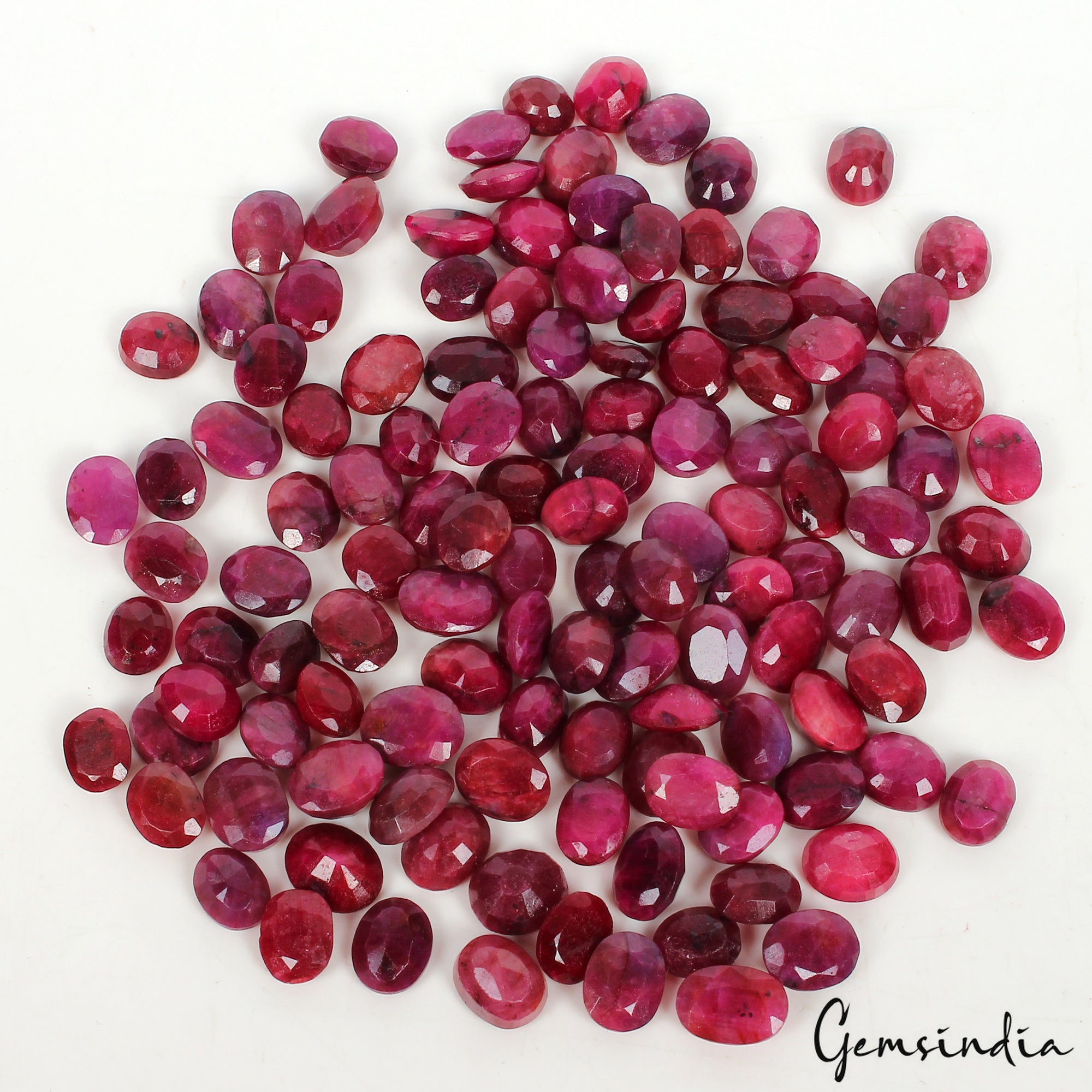 Certified 400 Cts/125 Pcs Natural Red Ruby Oval Faceted Loose Gems For Jewelry