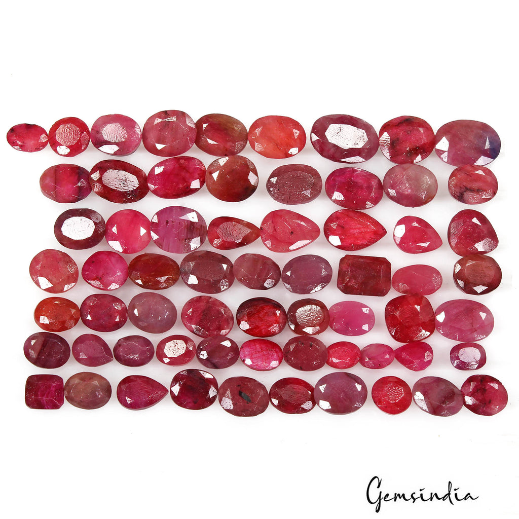 Superb Wholesale 184.60 Cts/64 Pcs Natural Red Ruby Mix Cut Gems Lot For Jewelry