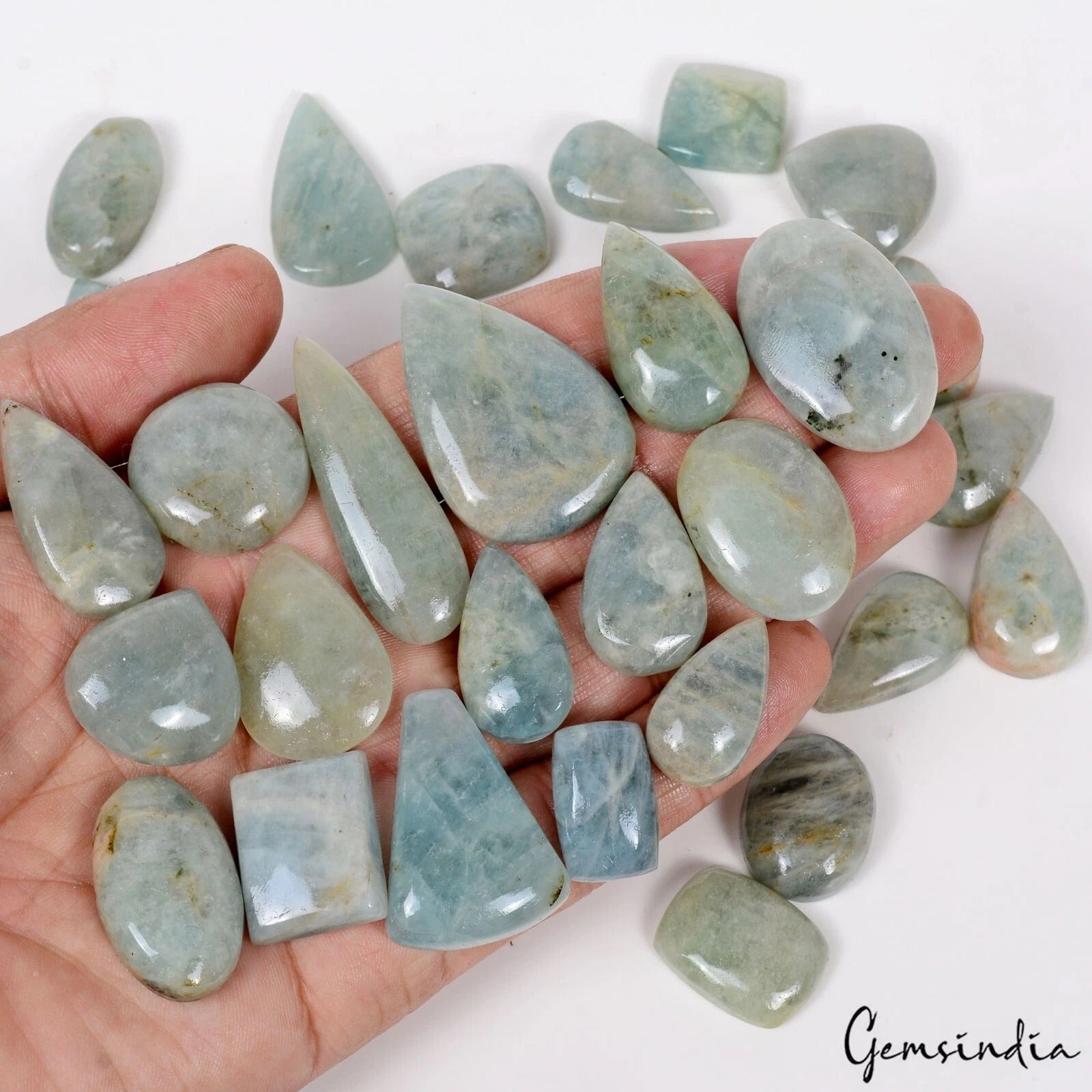 830 Ct. Natural Beryl Aquamarine Blue Green Mix Cabochon Loose 19-44mm Gemstones