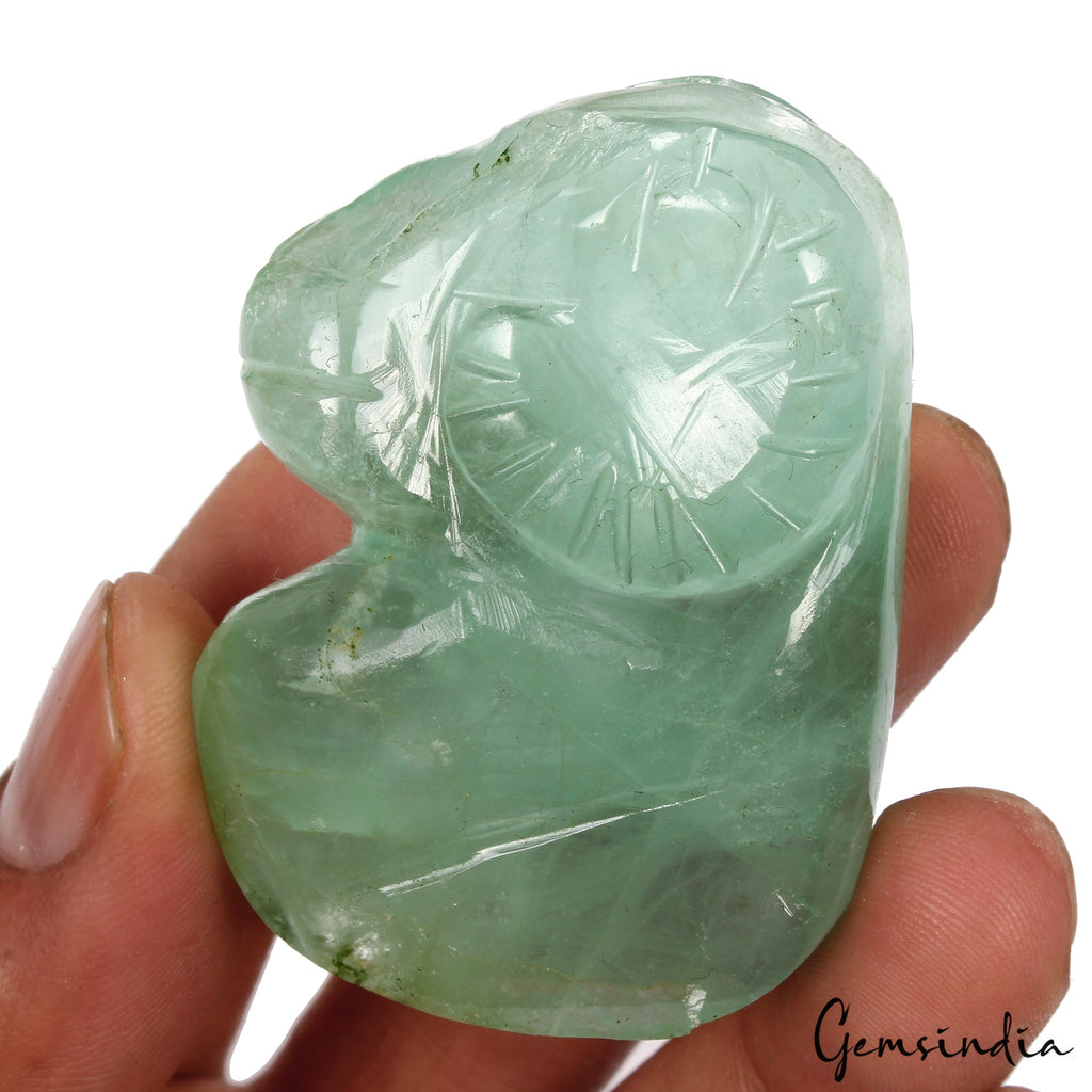 390Ct Natural Untreated Green Fluorite Carved Aries Head Mini Sculpture Huge Gem