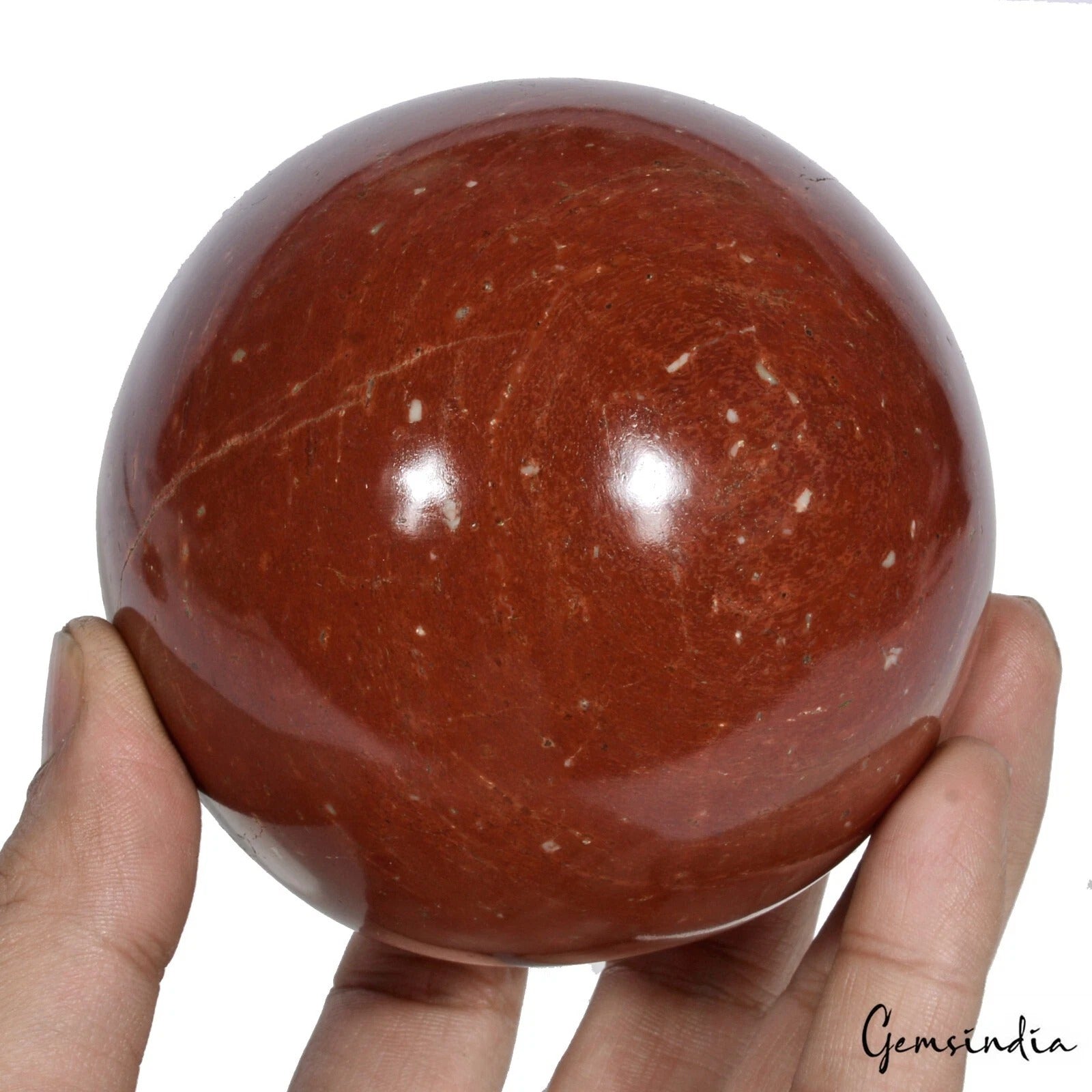 3.5 in 1038 gram Deep Red Jasper Sphere Polished Gemstone Mineral Ball w/ Stand