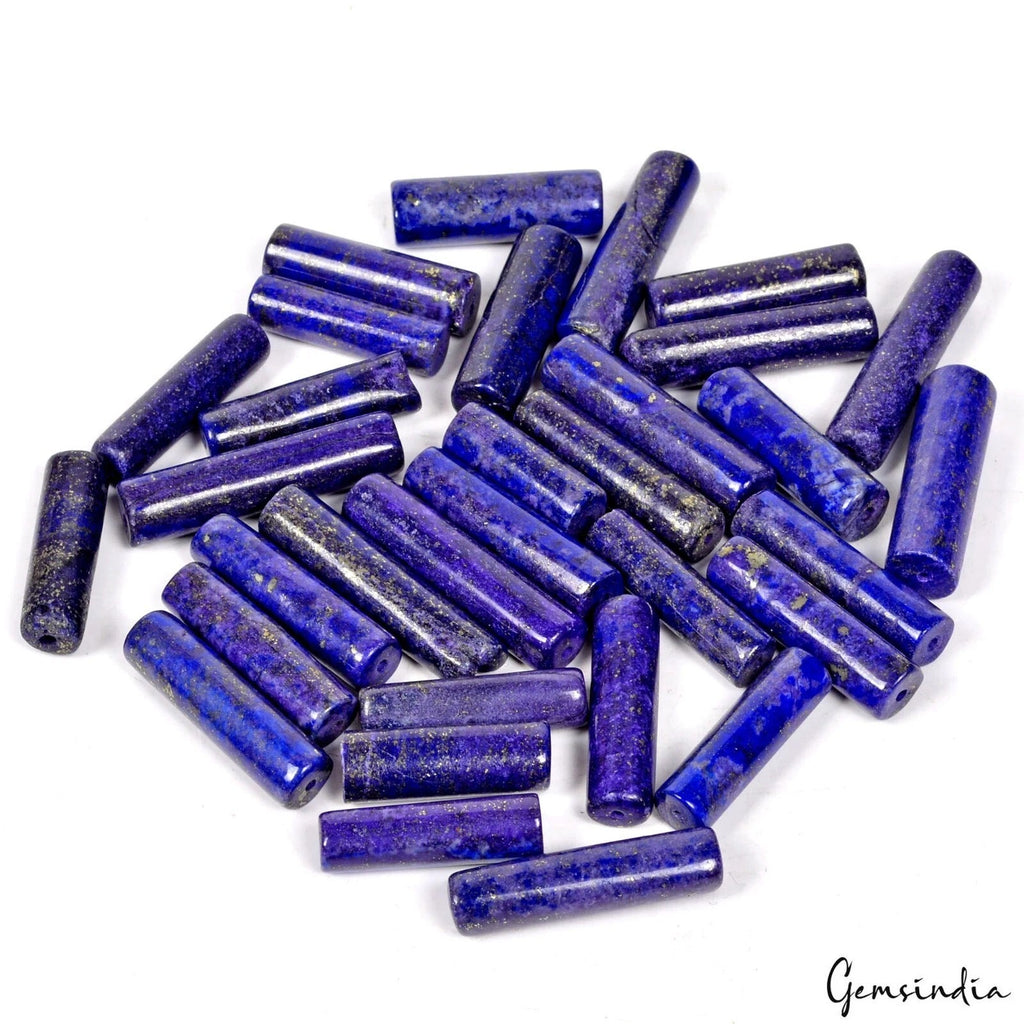 770 Ct/32 Pcs Natural Blue Lapis Lazuli Tube Shape Drill Spacer Gems For Jewelry